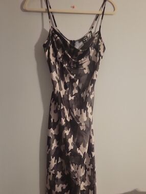 Aqua Black & Cream Camo Cowl Neck Midi Slip Dress